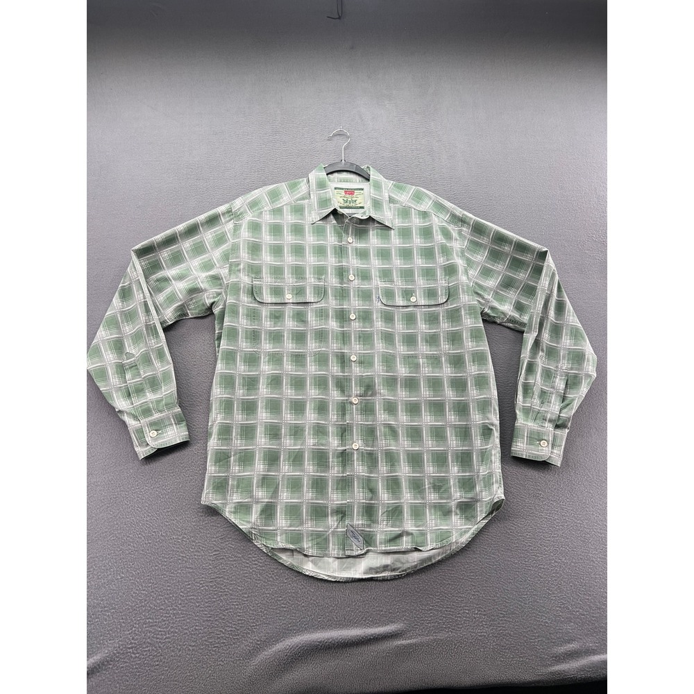 Levis Shirt Mens M Long Sleeve Button Down Plaid Shirt Sage Green White
